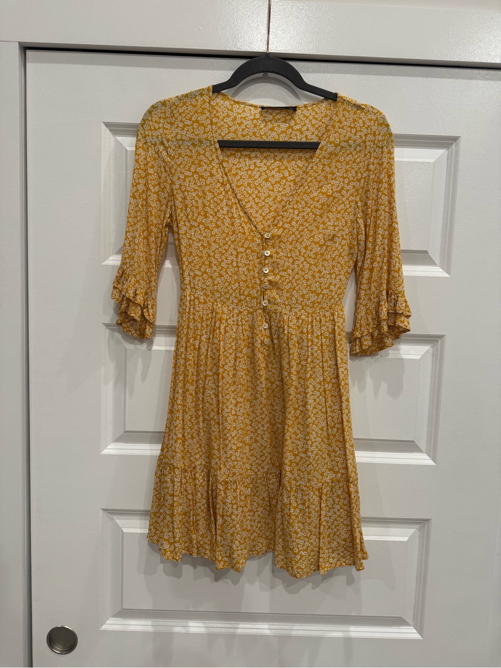 Floral Button-Front Yellow Swing Dress